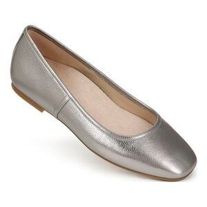 VIONIC ORINDA PEWTER SILVER METALLIC SQUARE TOE BALLET FLATS